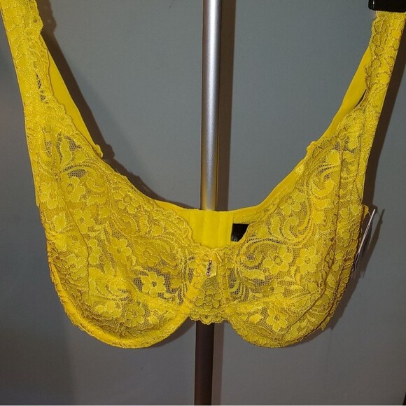 NWT 38DDD Yellow Lace Bra, New, Smart & Sexy, Underwire, 2 Hooks - Picture 1 of 11
